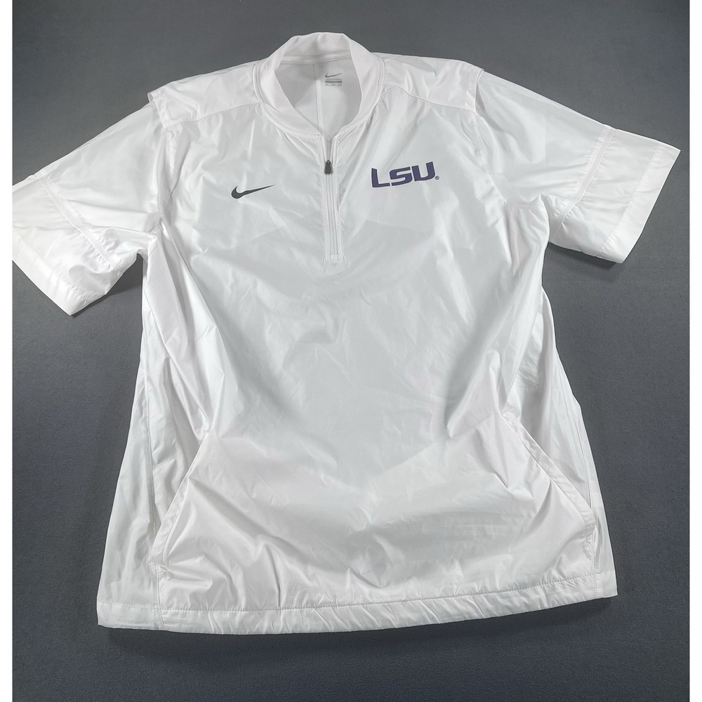 Nike NCAA Football LSU Tigers 1/4 Zip White Sideline Wind Jacket XXL Fan Gear